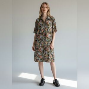 Stitches The Dress Co Vintage Floral Semi Button-Up Midi Dress